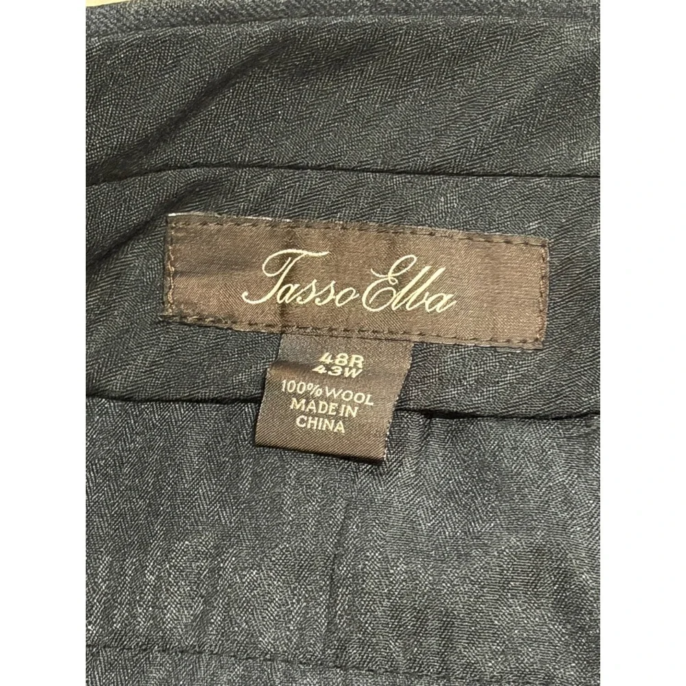Tasso Elba Mens 48R Wool 2 Piece Suit Navy Blue Pleated Cuffed 2 Button Blazer